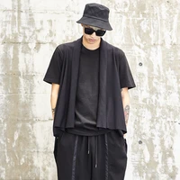 springsummer dark japanese matching mens short sleeved spliced cardigan design large t shirt