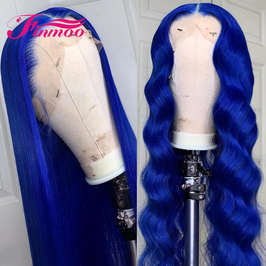 8 '' 26'' длинный синий цветной кружевной передний парик человеческие волосы