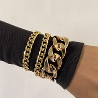 3pcsset hip hop rock gothic cuban thick bracelet womens creative 2022 fashion punk style charm bracelets girl jewelry gift