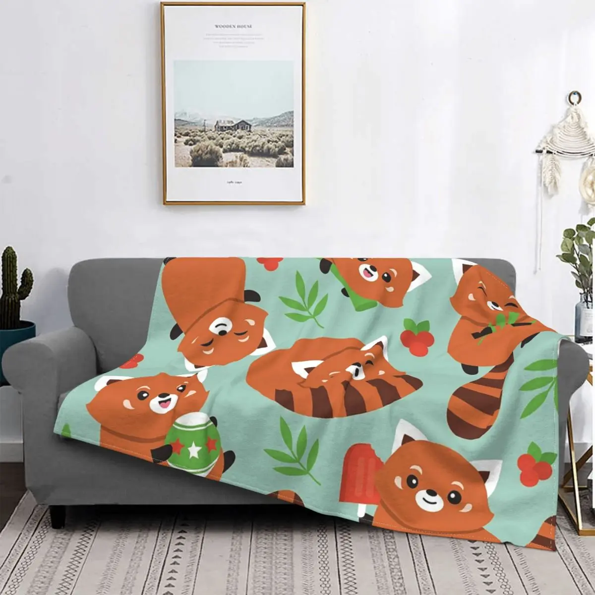 

Одеяла с рисунком Красной панды из аниме, флисовые всесезонные многофункциональные легкие тонкие покрывала с милыми животными для дивана, ...