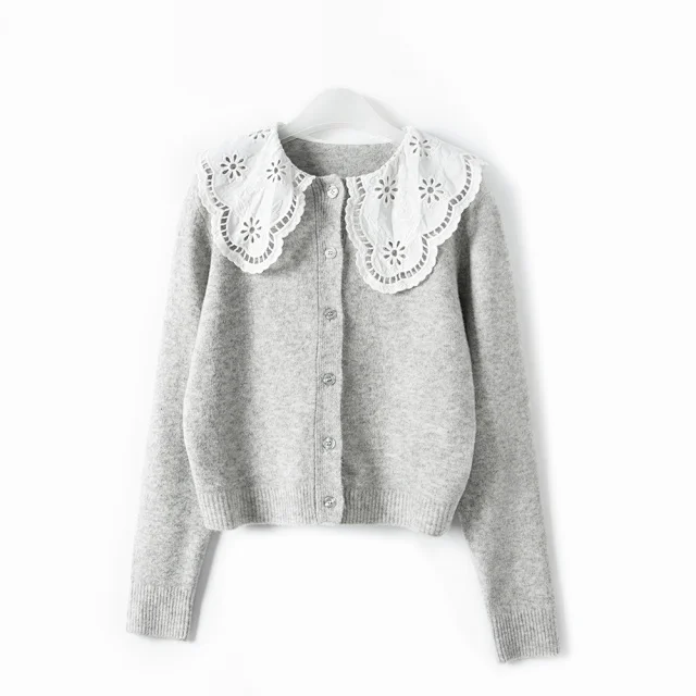 

Peter pan Collar Sweater Women Sweet Single Breasted Black Early Autumn New Ladies Cardigan