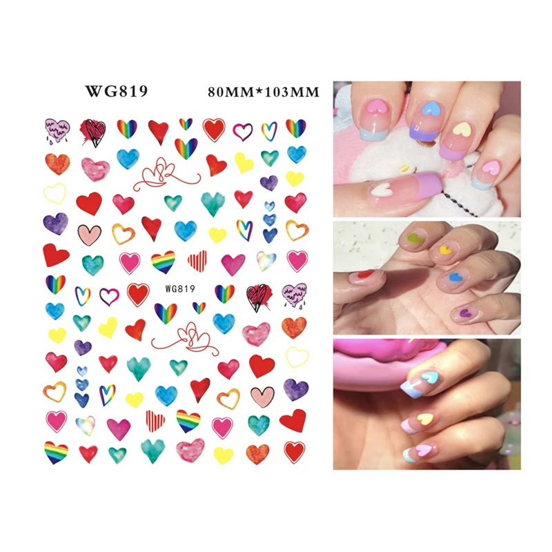 

10PCS New Love Teddy Bear Letter Font Couple Gift Nail Sticker Design Nail Art Adhesive Slider Decorative Decal Sticker