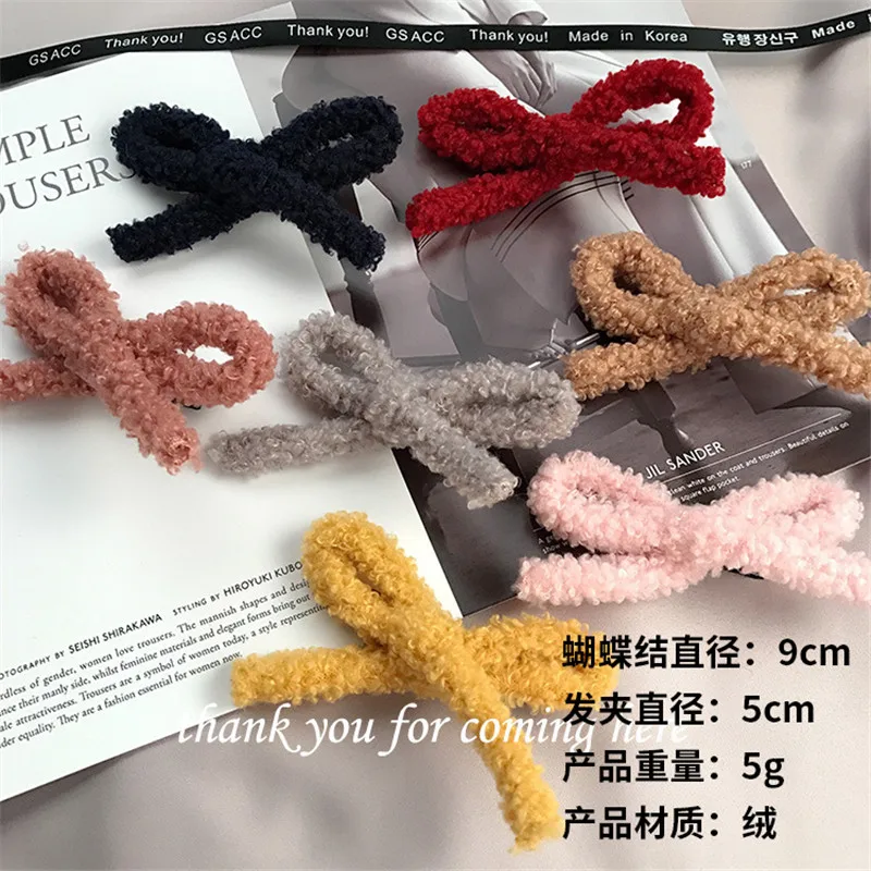

1pc Hair Clips For Girls Flocking Teddy Plush Bow Braided Hairpin Duckbill Clip Hairpin Head Jewelry G0405