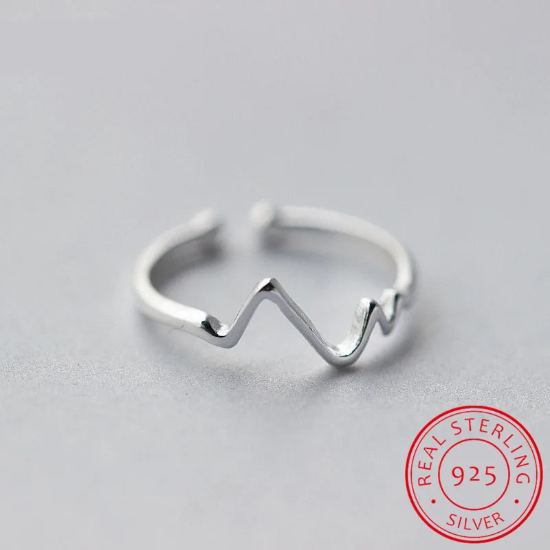 

Real 925 Sterling Silver Irregular Geometric Wave Adjustable Ring Fine Jewelry For Women Party Accessories