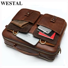 WESTAL bag mens genuine leather mens briefcase laptop bag leather office bags for mens documents bussiness briefcase handbag