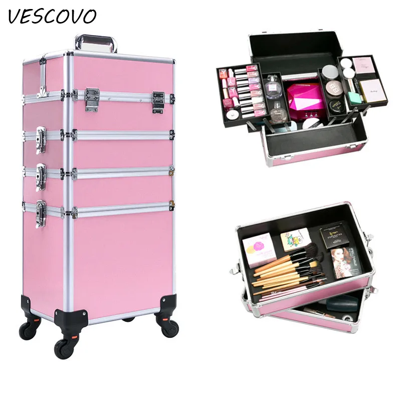 Многослойный профессиональный косметический чехол VESCOVO на колесиках