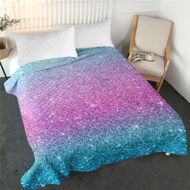 BlessLiving Colorful Realistic Bed Quilt Blue Pink Bedding Twin Pastel Colors Cozy Summer Comforter Trendy Coverlets colchas 2