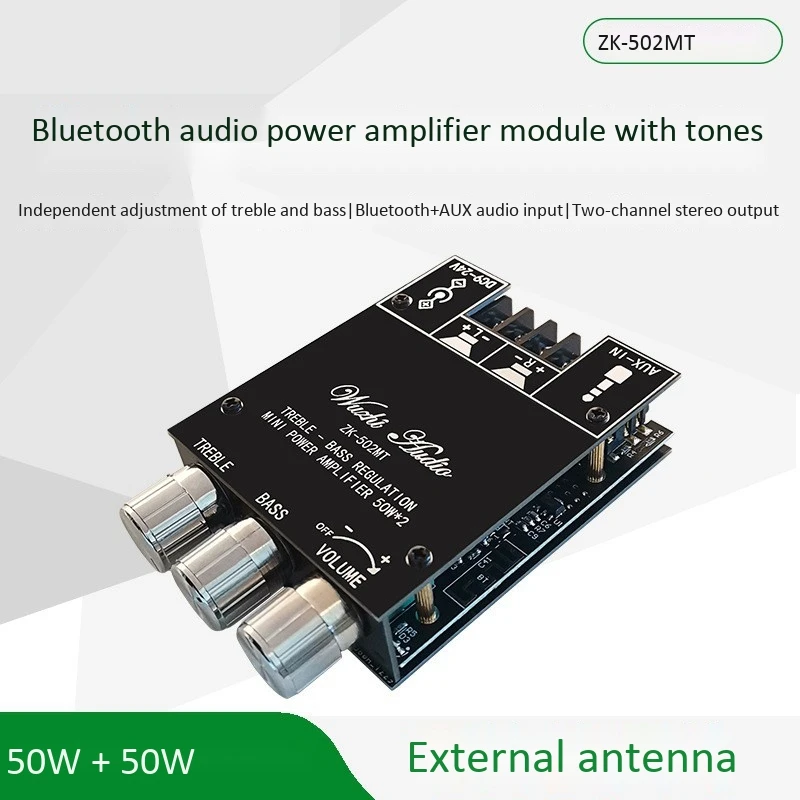 MINI Bluetooth Audio Power Amplifier Board Module 50Wx2 High And Low Bass Adjustment 2.0 Stereo Can Be External Antenna | Электроника