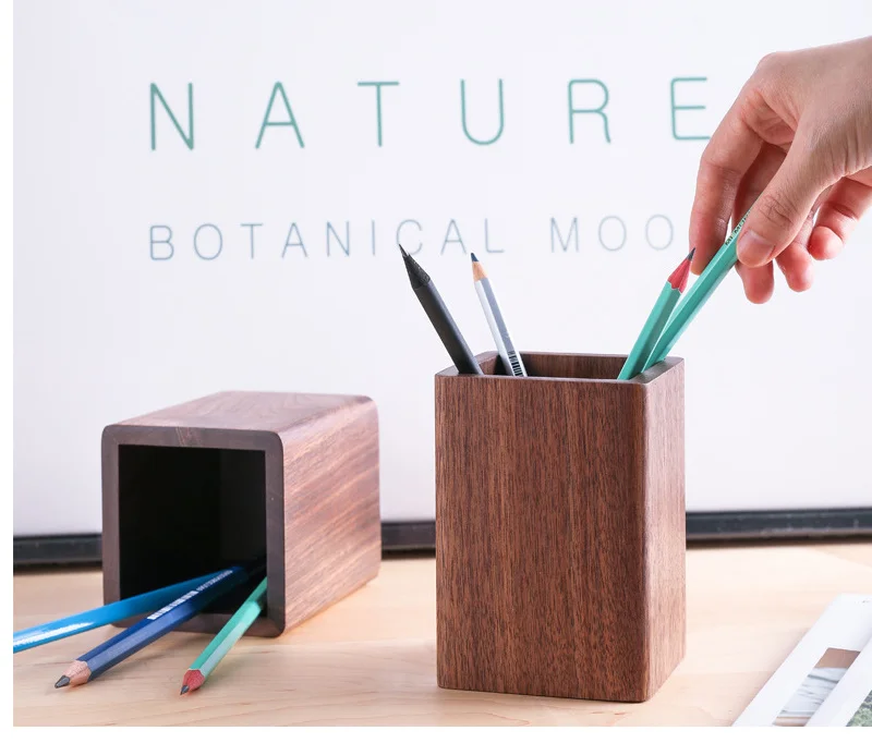

North American black walnut solid wood pen holder Simple office supplies pencil storage box Japanese wooden desk accessories