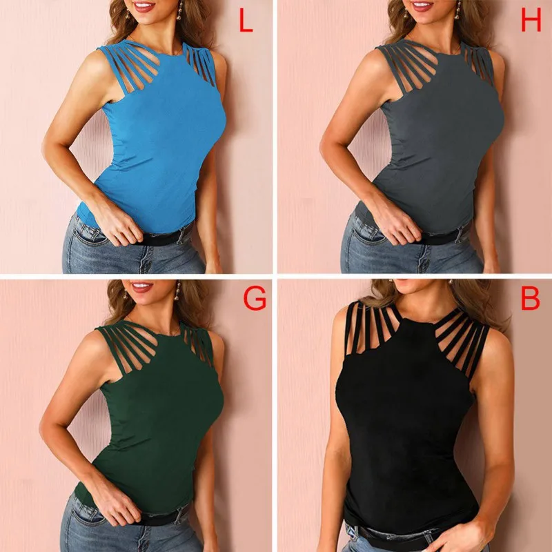 

Sexy Women Solid Color Crop Tops Summer Hollow Casual Tank Tops Vest Sleeveless Tops Knitted Elastic Ladies Shirt Vest
