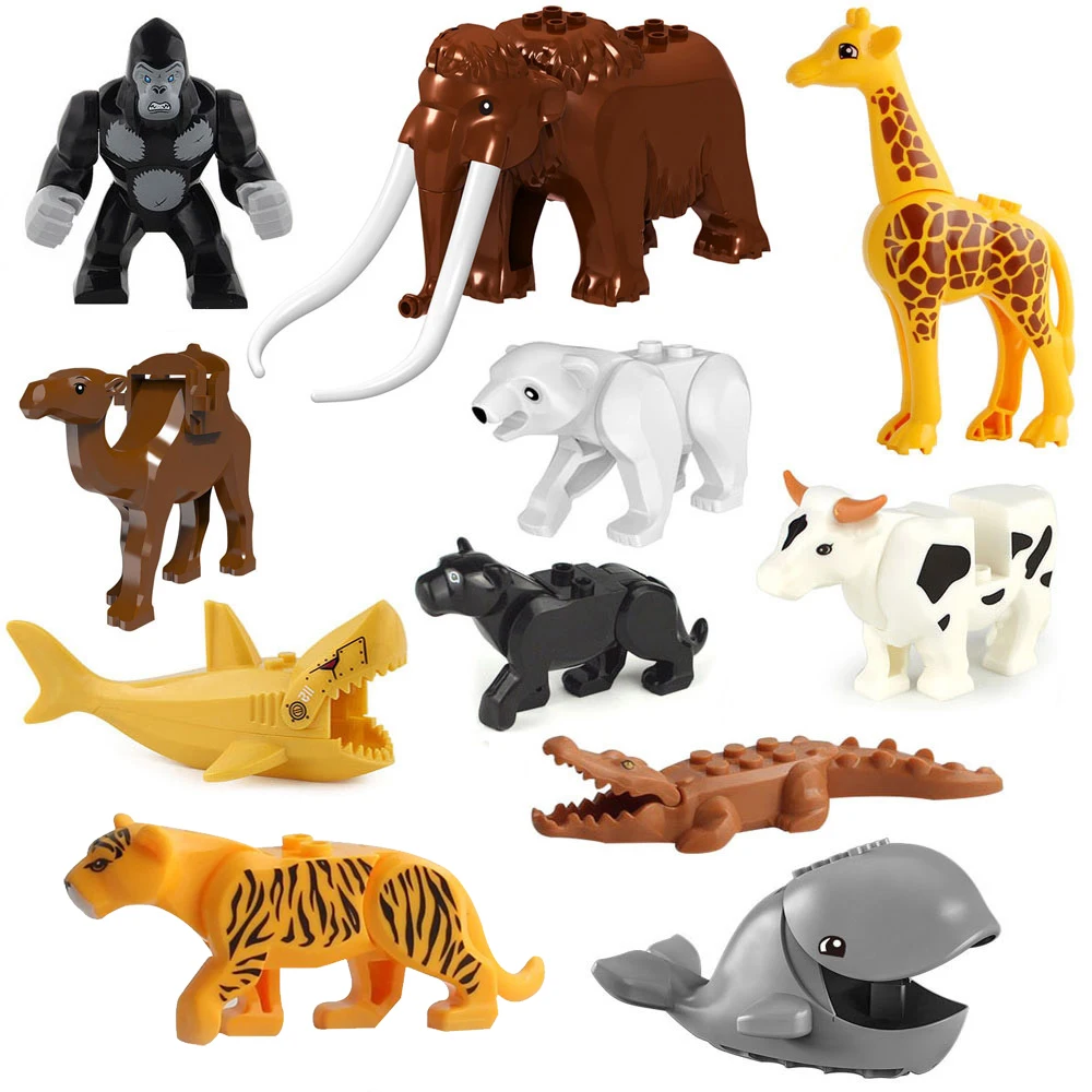 Животные строительные блоки кирпичи Акула леопарды Тигр Жираф медведь волк