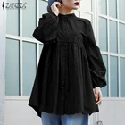 Рубашка ZANZEA Женская с длинным рукавом, свободная повседневная однотонная блузка на пуговицах, хиджаб-Абая, мусульманский хиджаб, Дубай, Турция