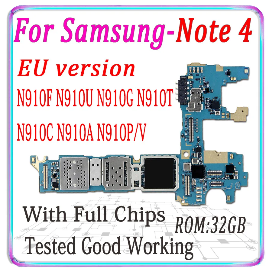 Оригинальная материнская плата для Samsung Galaxy Note 4 N910U N910G N910F N910T N910C N910A N910P N910V 32 ГБ с