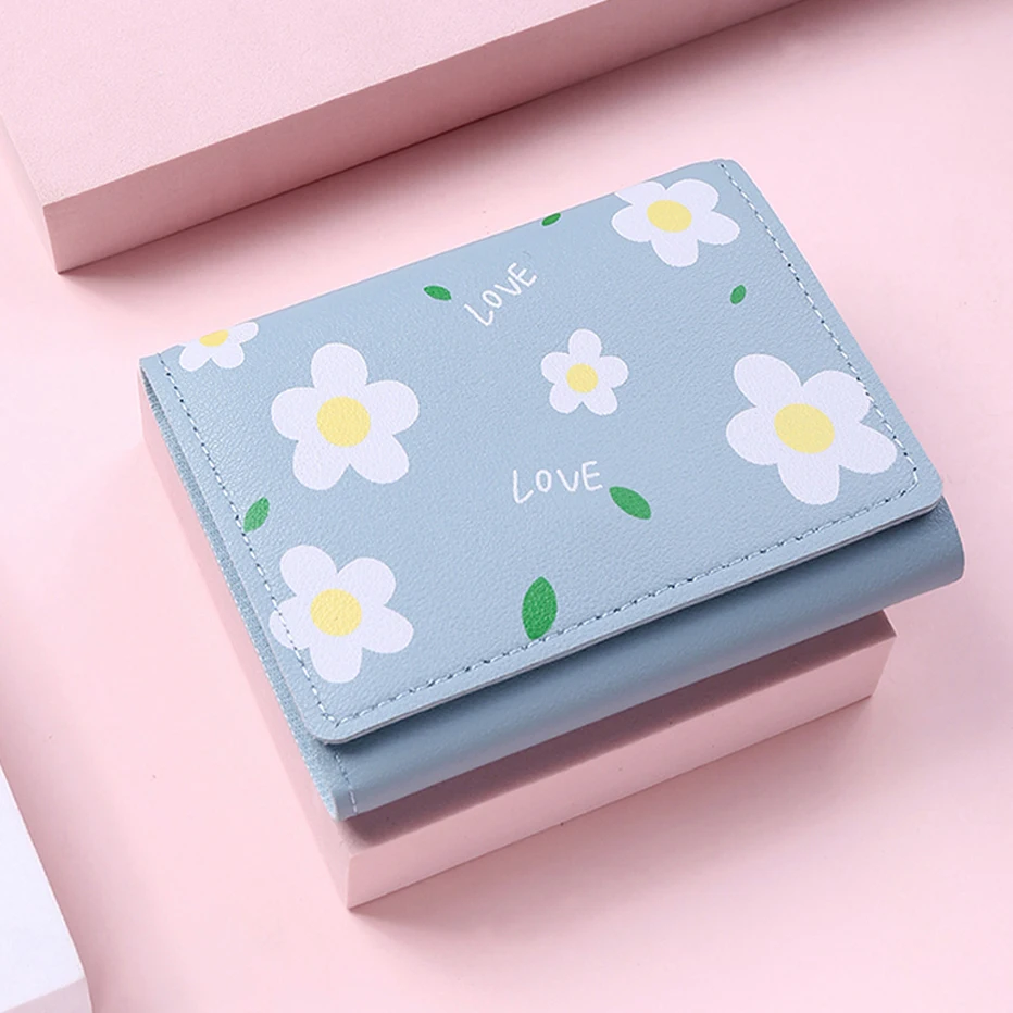 

New Women Wallet Cute Printed Small Daisy Short Purse Hasp PU Leather Small Female Card Holder Coin Bags Fashion