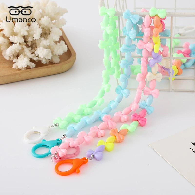 

Kpop Bowknot Glasses Mask Chain for Children Colorful Acrylic Beads Chain Anti-lost Eyeglasses Lanyard Hanging Neck Accessories