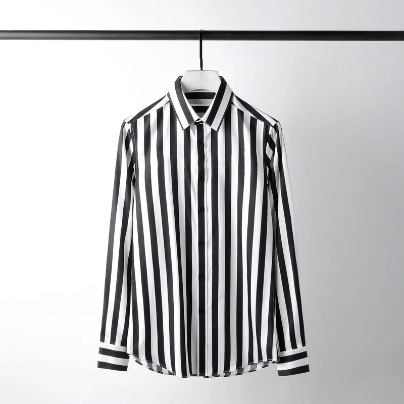 

2021 spring and summer new wide stripe stitching fashion men's slim tide brand shirt button down shirts for men collared shirt