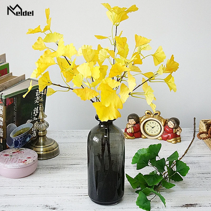 Искусственные листья гинкго Meldel 3 вилки дерево Maidenhair растение ручной работы для