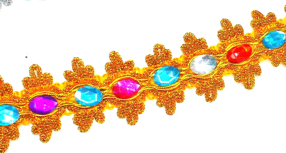 1 ярд кружево с кристаллами алмазная аппликация плетеная стразы лента 3D золотой