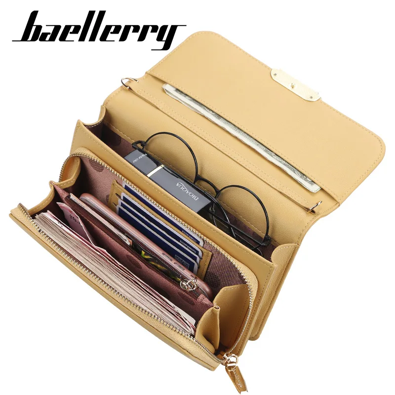 Baellerry Women Messenger Bag Solid Color Zipper Pocket Shoulder Bag Cards Holder Long Wallet Fashion Female Clutch  for Daily