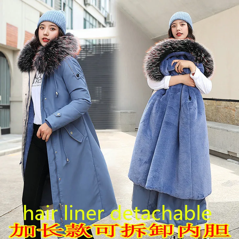 blue 30 градусов, зимняя одежда, длинные парки, зимняя куртка, женская одежда с меховым капюшоном, женское плотное зимнее пальто, женская меховая подкладка, съемная - Цвет: blue