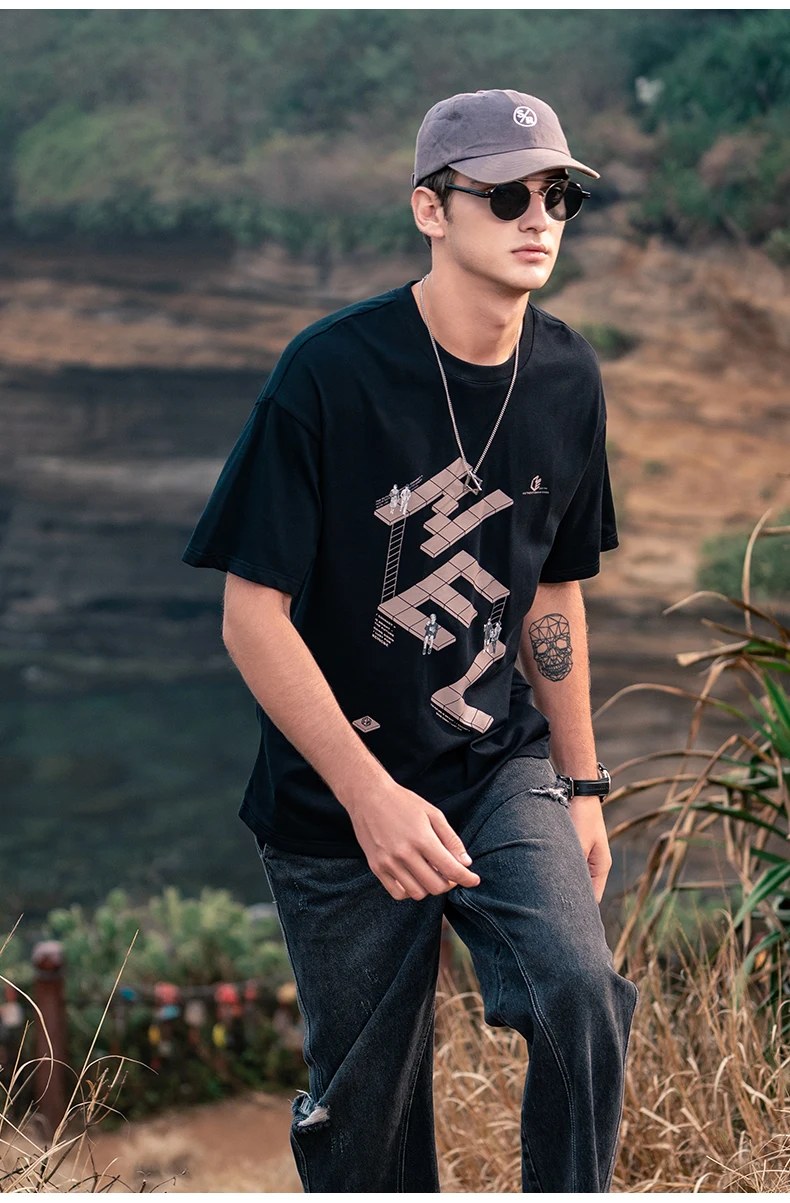 

Новинка 5055, необычная забавная хлопковая Футболка с принтом для мальчиков, с рукавом пять, свободная футболка с короткими рукавами и плечам...