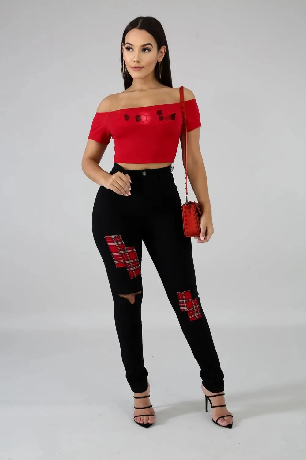 

High Flexibility Women Skinny Ripped Jeans 2020 Autumn Latest Lady's High Waist Solid Patchwork Hollow Out Pencil Denim Pants