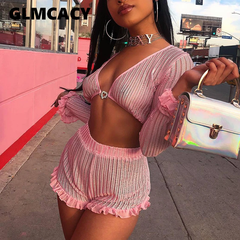 Женский летний комплект из 2 предметов сексуальный укороченный топ с v образным