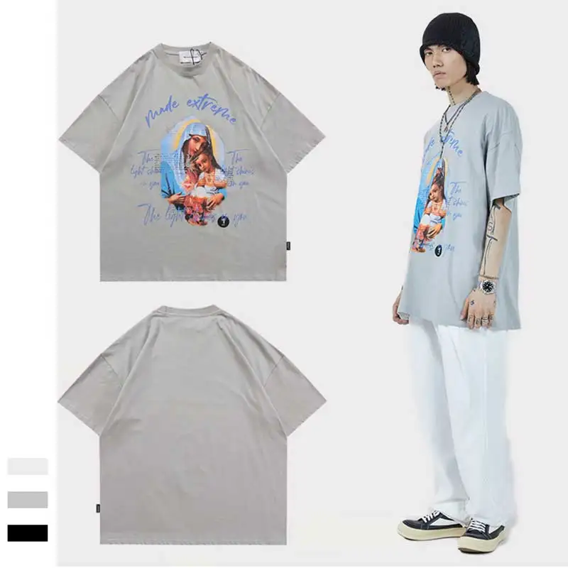 

Men's Fashion Vintage Virgin Image Print Short Sleeve Tshirts 2021 Summer New Men Oversized O Collared Graphic T Shirts Hip Hop