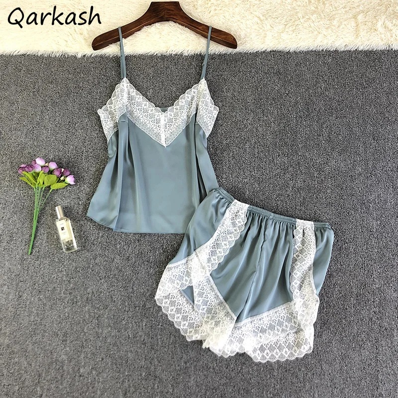 

Пижамный комплект Женский, пикантная летняя дышащая кружевная пижама в стиле пэчворк без рукавов, тонкая Студенческая простая повседневна...