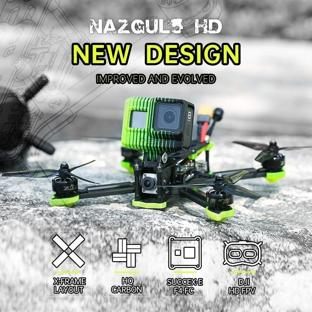 Iplight Nazgul5 HD 6S 5 дюймов 240 мм Фристайл FPV гоночный Дрон BNF Caddx Vista Cam XING E 2207 1800KV sucex F4 45A ESC