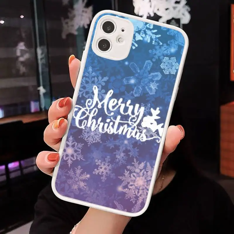 

snowflake Christmas Text design shine Phone Case Matte Transparent for iPhone 7 8 11 12 s mini pro X XS XR MAX Plus cover funda