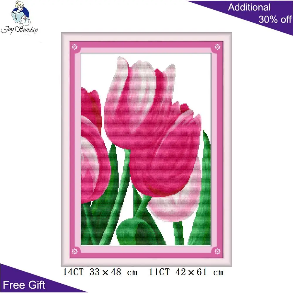 Joy Sunday Розовый тюльпан вышивка наборы H021 (1) (2) (3) 14CT 11CT Счетный и штампованный