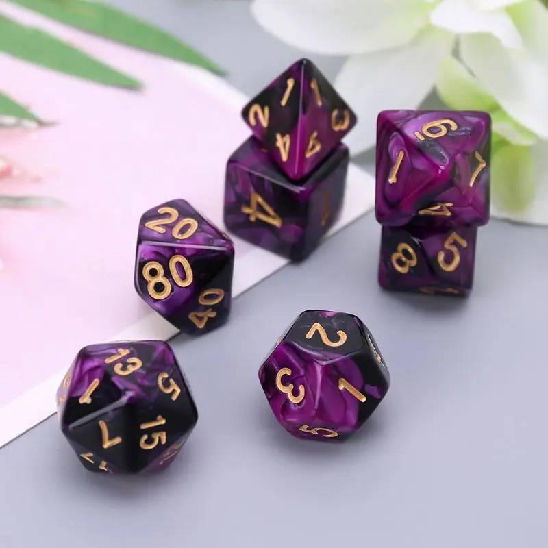 

7 Pcs Acrylic Dice Black Purple Gold Points D4 D6 D8 D10 D12 D20 KTV Bar Nightclub Entertainment Tools Adult Toys R66E