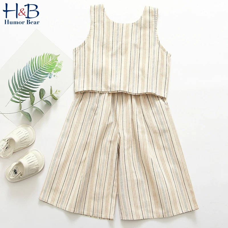 

Комплект детской одежды Humor Bear для девочек, новинка, жилет с принтом и широкие брюки, 2 шт., повседневная детская одежда