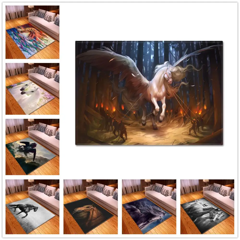 С аппликацией в виде животного лошади 3D Печатный ковёр детей спальня Игровая