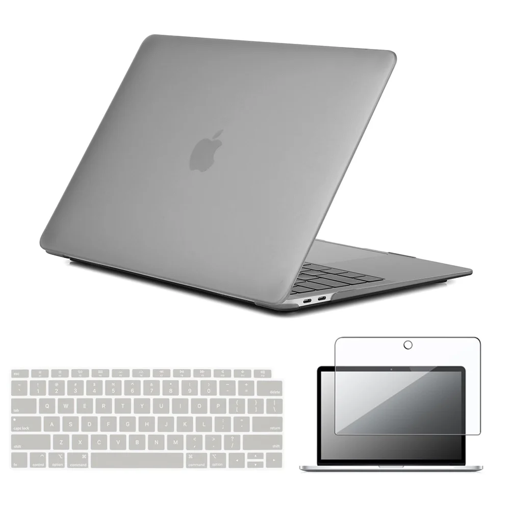 

Прорезиненный матовый серый жесткий чехол для Apple Macbook Air 11/13/MacBook Pro 13/15 + пленка для клавиатуры США + защита экрана