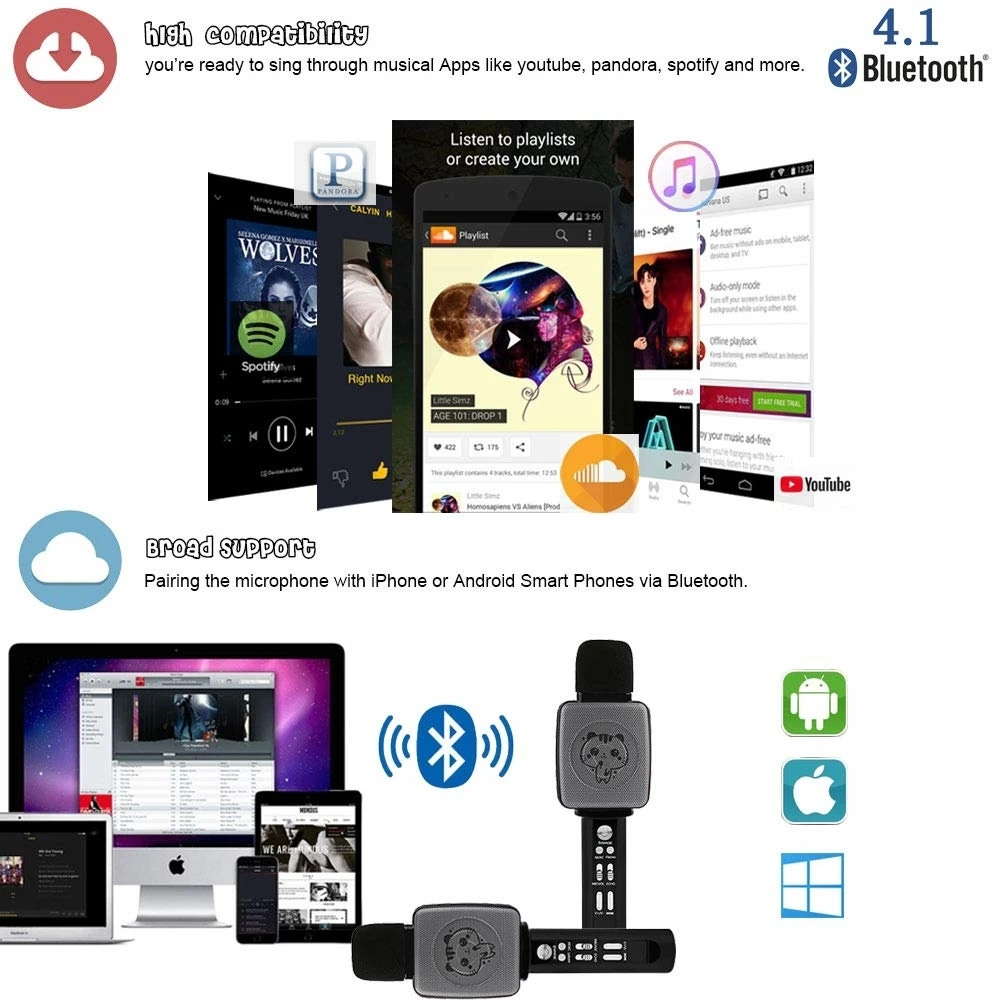 

Kids Bluetooth Karaoke Microphone Wireless Microphone Professiona Speaker Handheld Player Singing Recorder Microphone Gifts