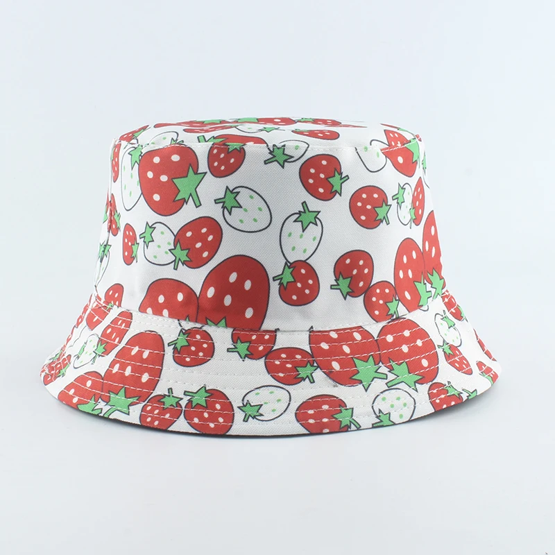 

Panama Bucket Hat Men Women Summer Bucket Cap Reversible Strawberry Print Bob Hat Hip Hop Gorros Fishing Fisherman Hat