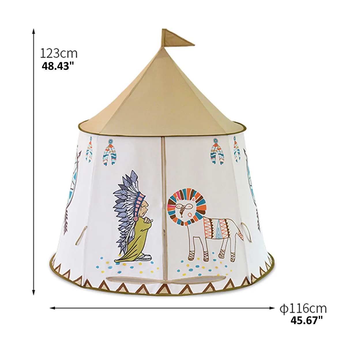 

116x123cm Child Tent House Outdoor Portable Foldable Present Hang Flag Indian Yurt Play Princess Castle Birthday Halloween Gift