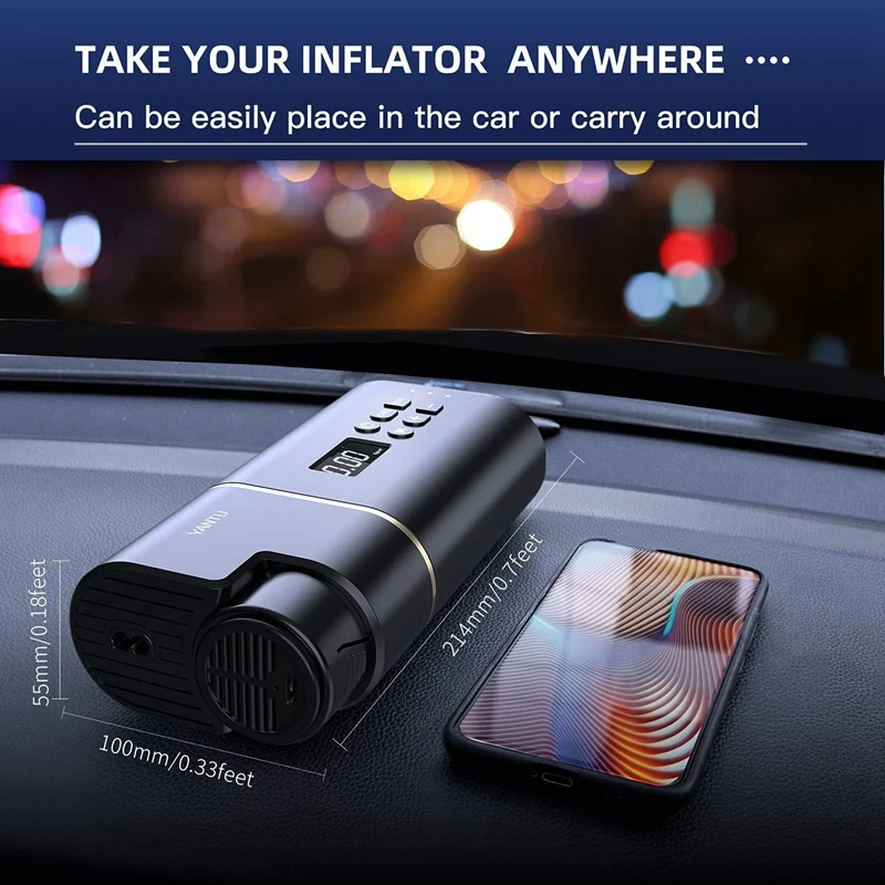 Comprar YANTU-Inflador De Neumáticos Eléctrico Portátil Para Coches, Compresor De Aire Con Pantalla Digital De 150 PSI, Apagado Automático, 120W