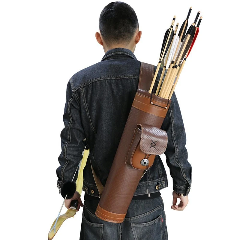 

Traditional Cow Leather Archery Back Quiver Holder Bag Adjustable Straps