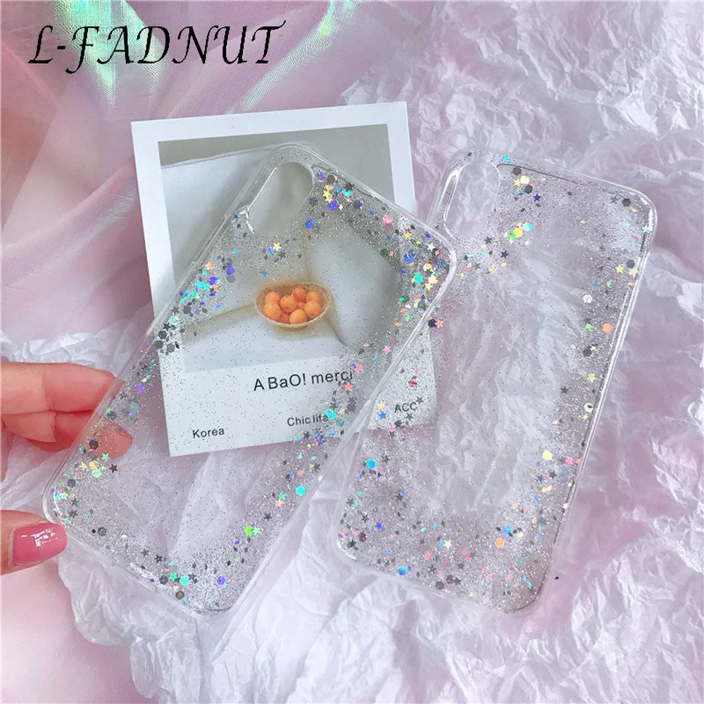 L-FADNUT Transparent Glitter Phone Case For HUAWEI Mate 20 Nova4e Stylish Clear Slim Bumper P20 30 Lite Pro TPU Cover |