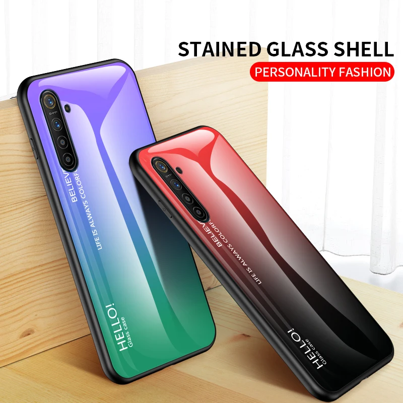 Realme XT чехол 6 4 дюймов роскошный мрамор закаленное стекло Мягкий ТПУ