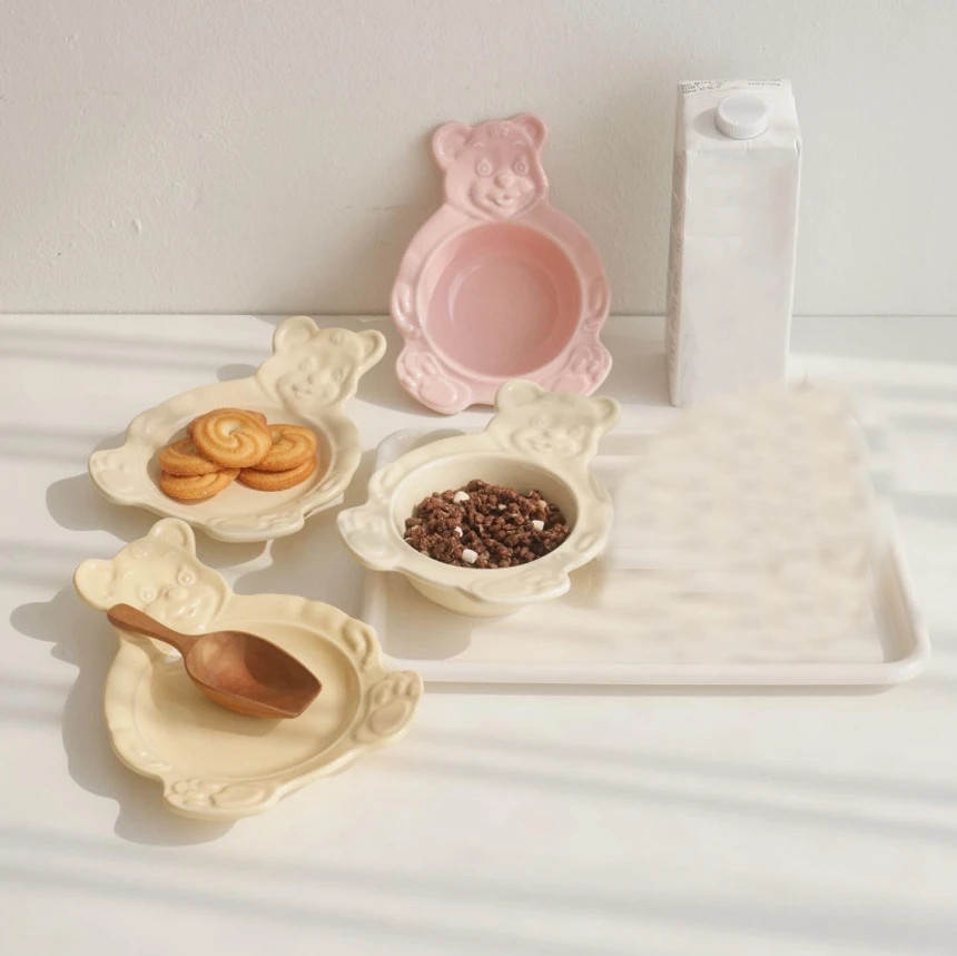 Тарелка керамическая INS с мультяшным медведем милая десертная тарелка для дома