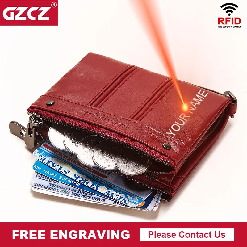 

GZCZ Cowhide Leather Women Wallets RFID Credit Multi-Card Holders Package Luxury Brand Bifold Female Hasp Mini Clutch