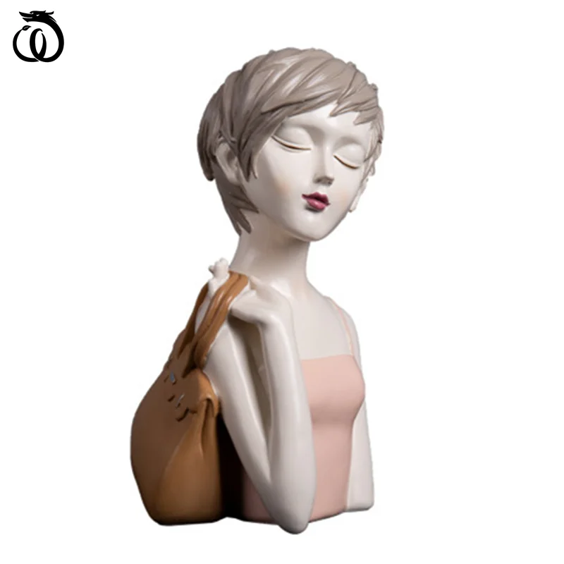 

WU CHEN LONG Nordic Luxurious Fashion Girl Statue Modern Living Room Office Study Desktop Figurines Home Decor Sculpture A2983