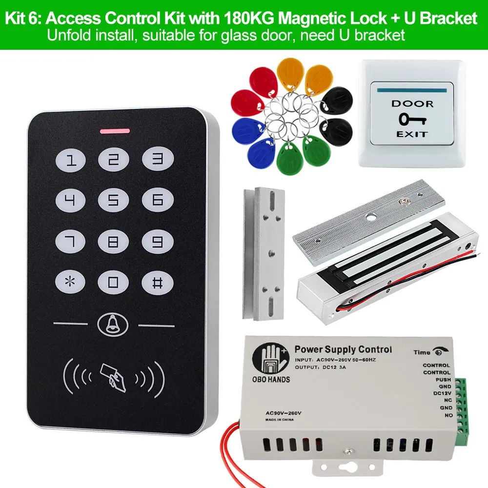 Kit6 OBO Hands система контроля допуска к двери комплект RFID Клавиатура+ блок питания+ Электрический 180 кг магнитный замок ударные дверные замки для дома - Цвет: Kit6