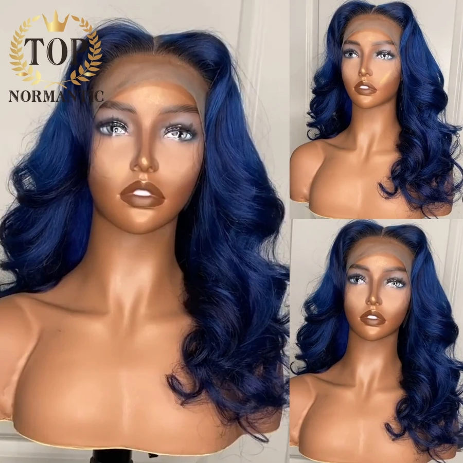 

Topnormantic Blue Color 13x4 Lace Front Remy Brazilian Human Hair Wigs For Women Body Wave Wig Preplucked Hairline