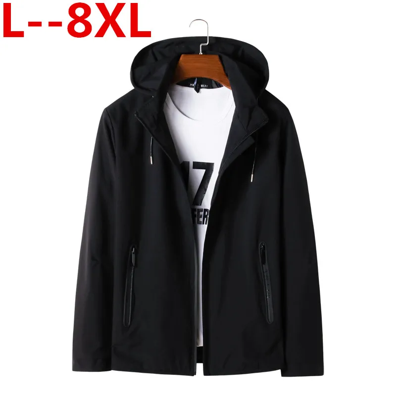 

8XL 6XL 5XL 4X Plus Black Mens Autumn Spring Man Thin Jackets Windbreaker Collar Stand Casual Jacket for Men Outwear