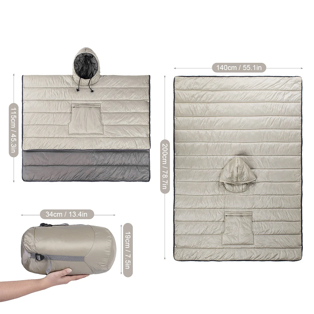 

Outdoor Camping Sleeping Bag Water-resistant Cloak Poncho Lazy Bags Ultralight Travel Sleeping Blanket Quilt Coat with Hood